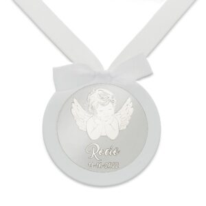 Medalla cuna redonda plata personalizada Angel