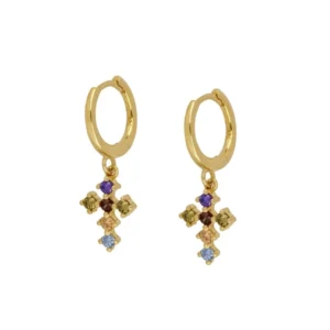 Pendientes aro plata 925 cruz circonitas colores