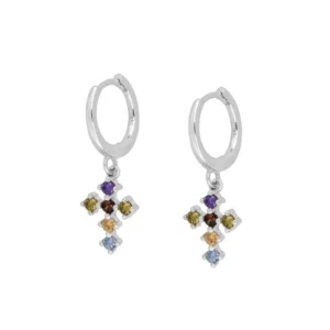 Pendientes aro plata 925 cruz circonitas colores rodio Pendientes aro plata 925 cruz circonitas colores rodio