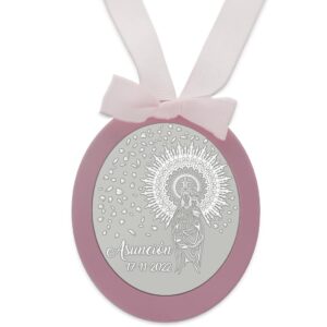 Medalla cuna ovalada personalizable virgen Pilar plata 925 ros Medalla cuna ovalada personalizable virgen Pilar plata 925 ros