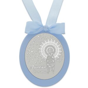 Medalla cuna ovalada personalizable virgen Pilar plata 925 rosa