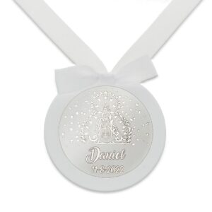 Medalla cuna redonda personlizada plata Virgen Cabeza