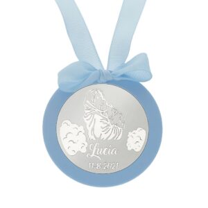 Medalla cuna redonda plata personalizable virge y niño azuñ Medalla cuna redonda plata personalizable virge y niño azuñ