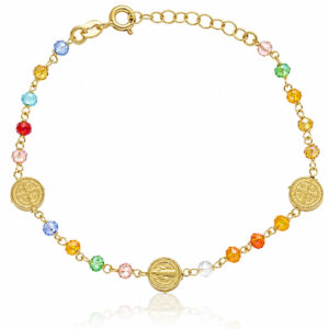 Pulsera San Benito plata chapada oro con piedras colores