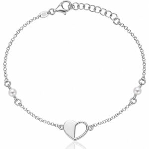 Pulsera corazon y perlas plata ley 925 ro
