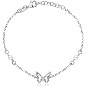 Pulsera mariposa y perlas plata ley r