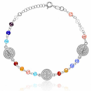 Pulsera plata San benito 10mm y piedras colores