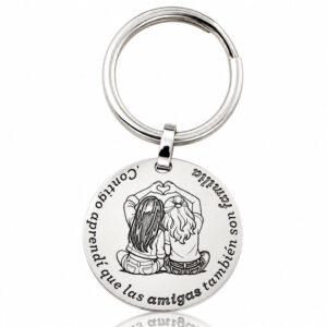Llavero redondo personalizable plata Amigas y frase