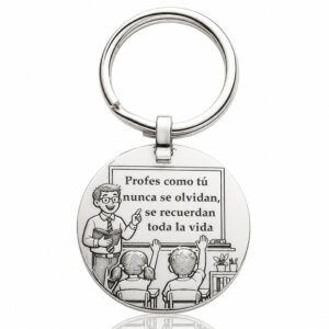 Llavero redondo personalizado profesor y frase plata 925