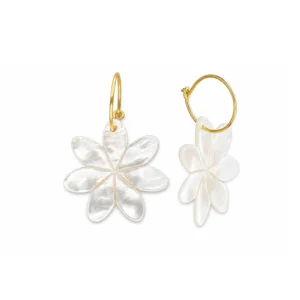 Pendientes aro plata flor Nacar blanco 35mm