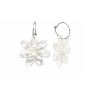 Pendientes aro plata flor Nacar blanco 35mm rodio Pendientes aro plata flor Nacar blanco 35mm rodio
