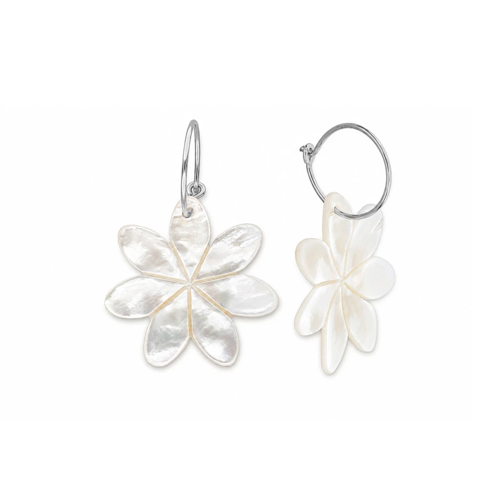 Pendientes aro plata flor Nacar blanco 35mm Pendientes aro plata flor Nacar blanco 35mm rodio