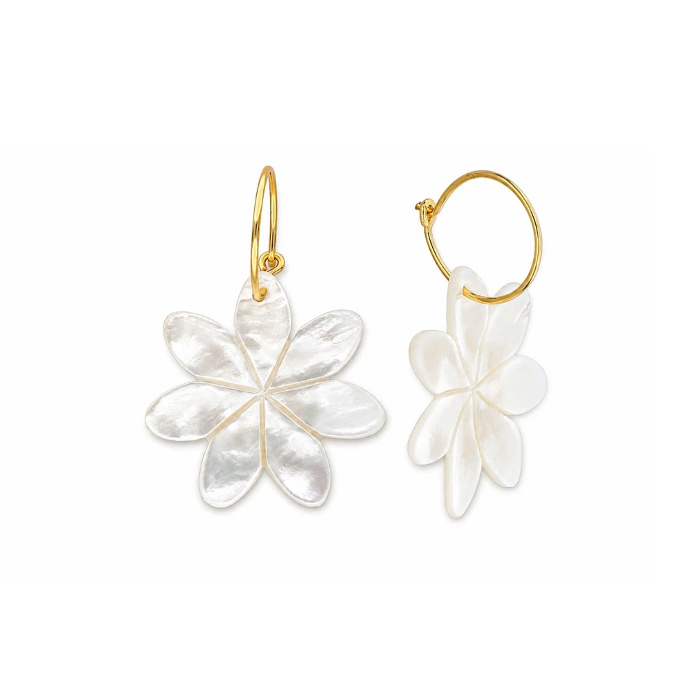 Pendientes aro plata flor Nacar blanco 35mm Pendientes aro plata flor Nacar blanco 35mm