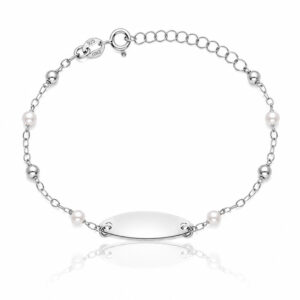 Pulsera bebe plata ley bolas y perlas