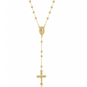 Rosario en Plata Chapada en Oro con Cruz de Cristo y Medalla Milagrosa 3mm