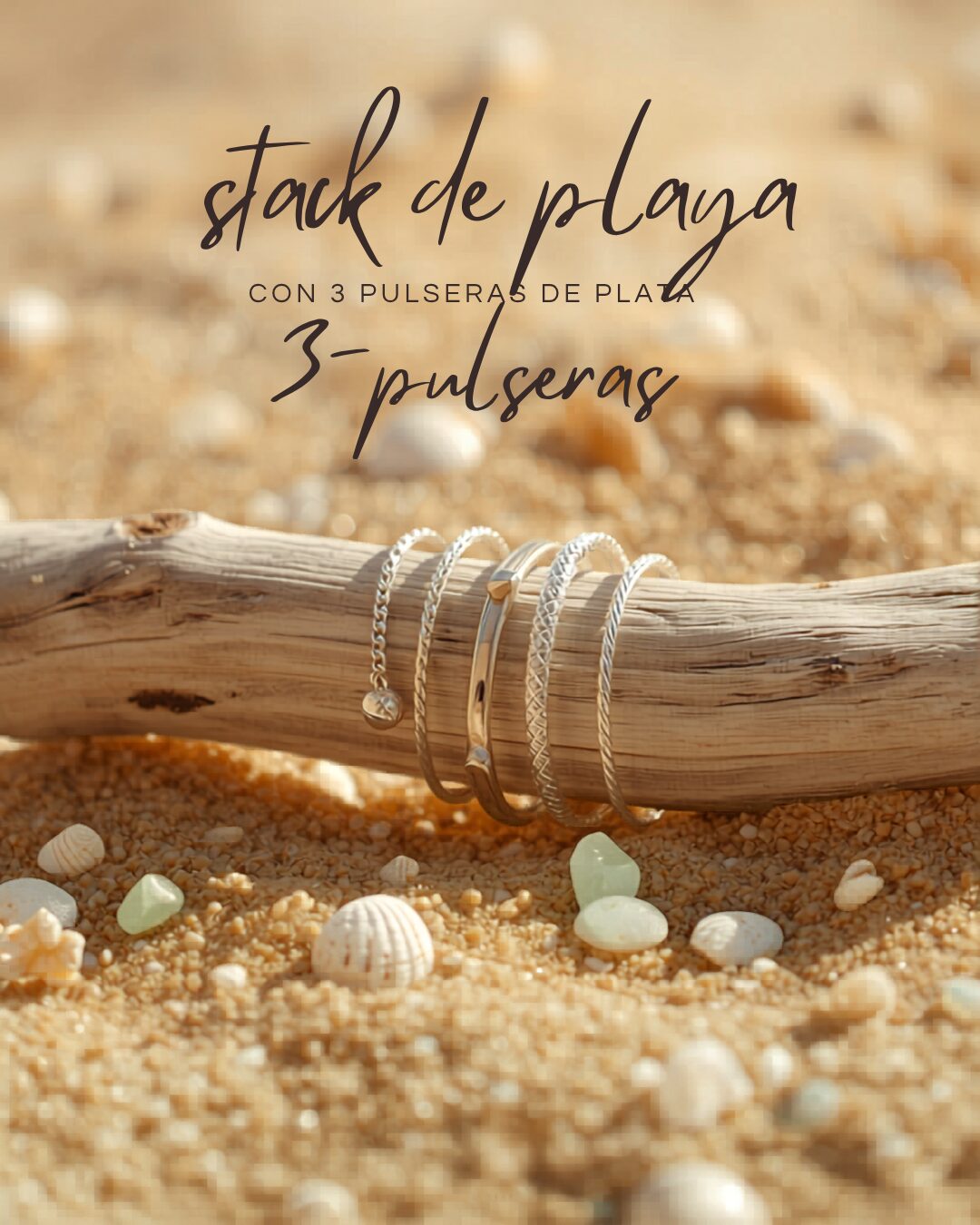 Arm stacking en plata 2026: la guía que necesitas _arm stack de playa con 3 pulseras y look veraniego