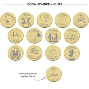 Arras de boda personalizadas en acero dorado para hombre y mujer