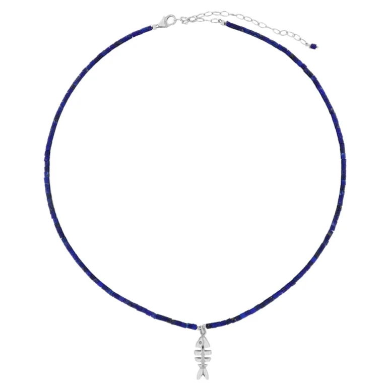 Lapislázuli: la piedra azul de los faraones y sus propiedades en joyería Collar de lapislázulo y plata con colgante raspa rodio