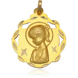 Medalla calada plata chapada oro virgen Niña 20x23mm
