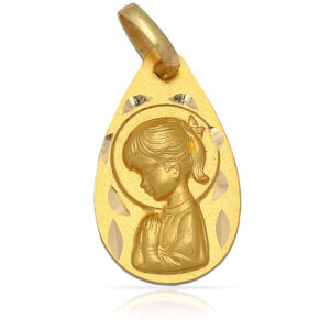Medalla plata chapada oro virgen niña forma pera 13x22mm
