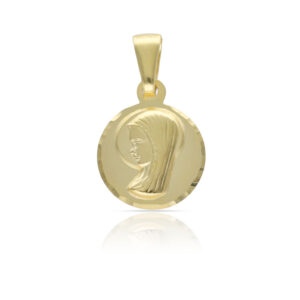 Medalla redonda Virgen niña plata chapada oro 14mm