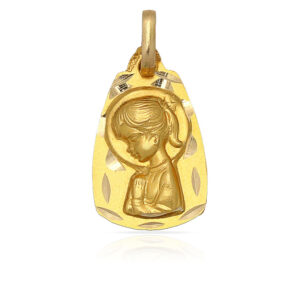 Novedades Medalla tallada Virgen Niña plata chapada oro 11x18mm