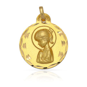 Novedades Medalla virgen Nina plata chapada oro 17mm