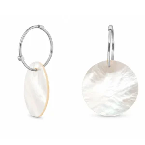 Pendientes aro plata redonda plana nácar 25mm rodio Pendientes aro plata redonda plana nácar 25mm rodio