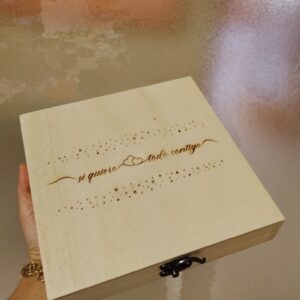 Estuche madera natural y bandeja acero para arras personlizadas