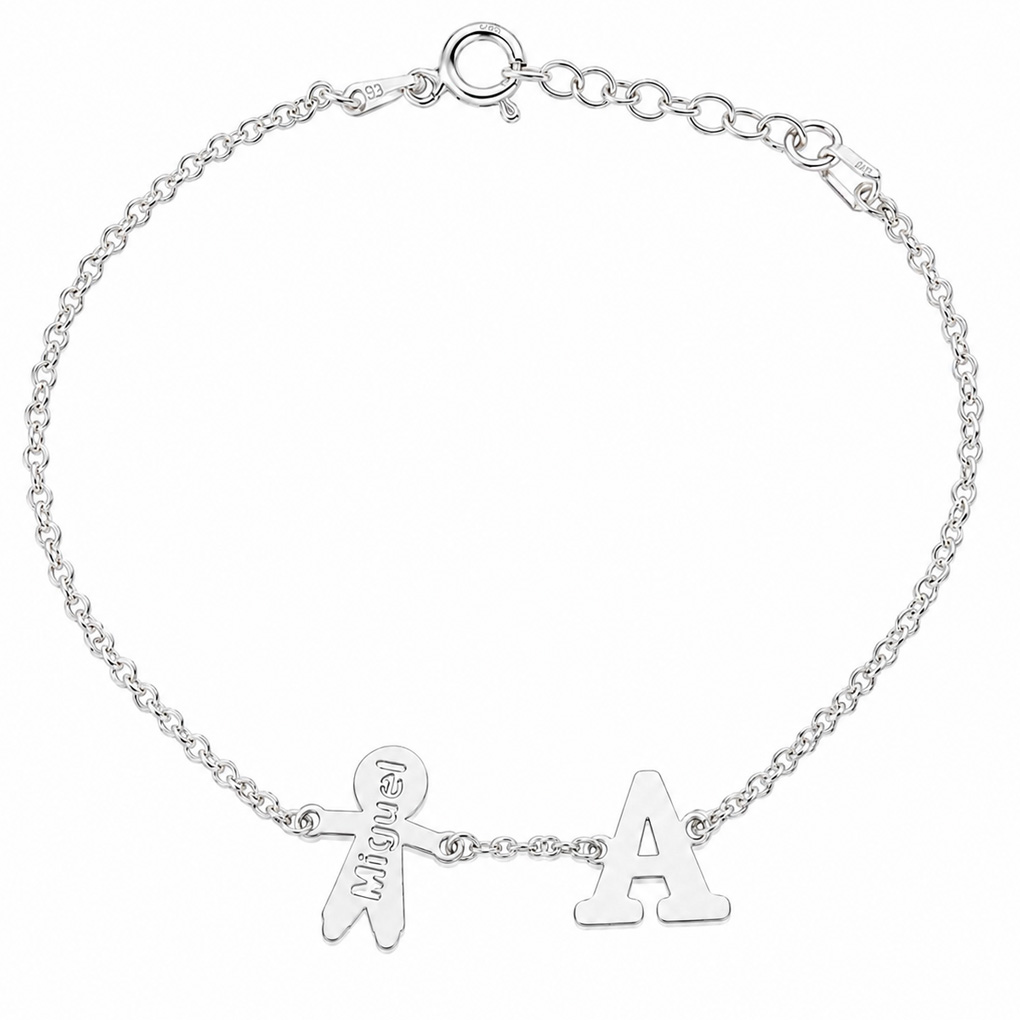 Pulsera personalizada con niño e inicial en Plata de Ley 925 Pulsera personalizada con niño e inicial en Plata de Ley 925
