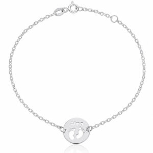 Pulsera personalizada con pies de bebé y nombre calado en Plata de Ley 925