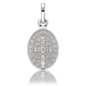 Medalla oval San Benito en plata 10x16mm trasero Medalla oval San Benito en plata 10x16mm trasero