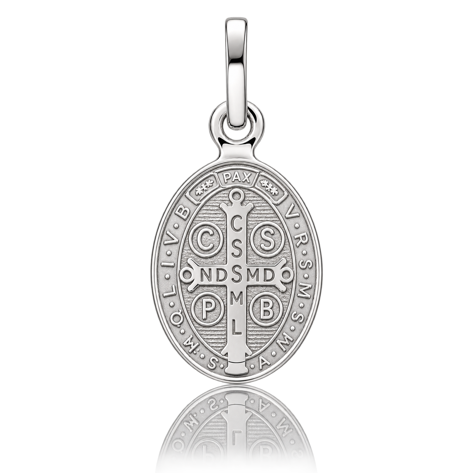 Medalla oval San Benito en plata 10x16mm Medalla oval San Benito en plata 10x16mm trasero