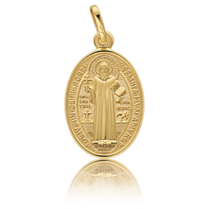 Medalla oval plata chapada oro San benito 13x21mm