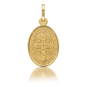 Medalla oval plata chapada oro San benito 13x21mm atras Medalla oval plata chapada oro San benito 13x21mm atras