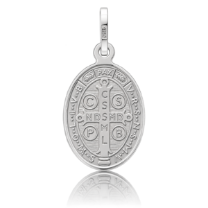Medalla oval plata de San Benito 13x21mm atras Medalla ovalada de plata de San Benito traseara