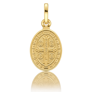 Medalla plata chapada oro San Benito oval 10x16mm atras Medalla plata chapada oro San Benito oval 10x16mm atras